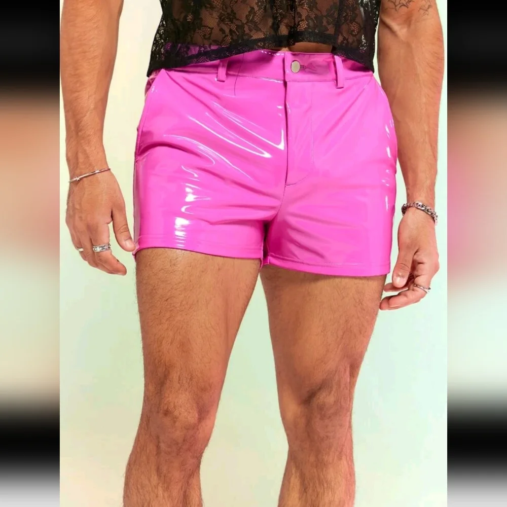 SHEIN hot pink latex look booty short shiny barbie kenergy vibe Medium NWT - Picture 11 of 14